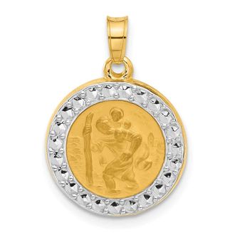 Diamond2Deal 14k Yellow Gold with White Rhodium Hollow St. Christopher Medal