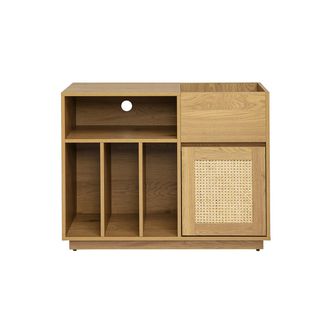 Miliboo Aparador Para Almacenamiento De Vinilos Acabado Madera Clara Roble Y Rejilla De Rat&aacute;n L95 Cm Alicante