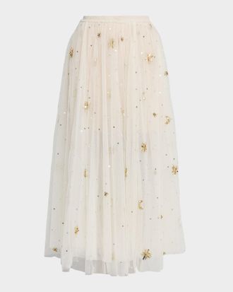 LoveShackFancy Wilona Embellished Tulle Maxi Skirt