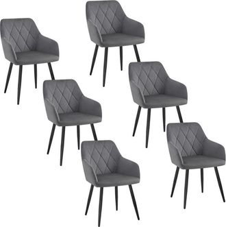 Woltu Set of 6pcs Kitchen Dining Chairs Velvet Armchairs with Metal Legs Dark Grey