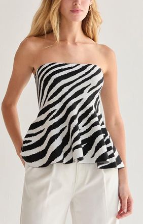 Crescent Zebra Print Jacquard Knit Peplum Top in White/black at Nordstrom, Size X-Small