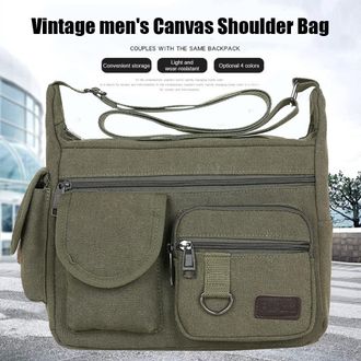 Generic Men Outdoor Shoulder Bag with Multiple Pockets Canvas Casual Messenger Bag Wear-Resistant Lightweight Tool Bag Work School Bag for Male (Green)
