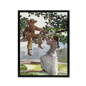 Artery8 On the Fence Children Portrait Winslow Homer Framed Canvas Wall Art | Size: W24 x H32