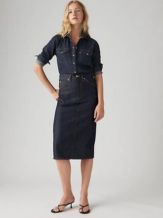 Levi's High Rise Back Slit Skirt - Womens - 23 - Blue