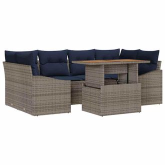 vidaXL Conjunto De Sof&aacute; De Jard&iacute;n 7 Pcs Gris Polirat&aacute;n Vidaxl