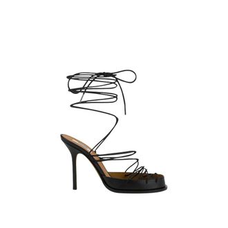 Moschino Laced High Calf Sandals - female - Moschino - High Heel Sandals - Black - 6 UK - Shoes