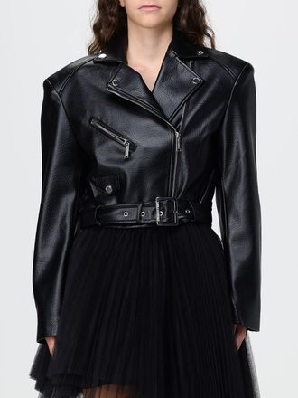Karl Lagerfeld Giacca biker cropped in finta pelle con spalle oversize e cintura