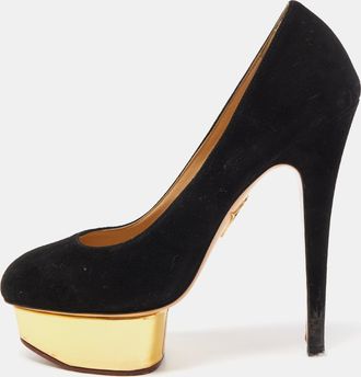 Charlotte Olympia Black Suede Dolly Platform Pumps