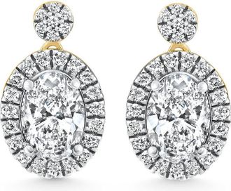 Pompeii3 3 1/2Ct Oval Halo Dangle Diamond Earrings Yellow Gold Studs Lab Grown