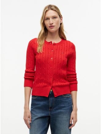 Tommy Hilfiger Womens Cable Knit Cardigan - Red - XXL