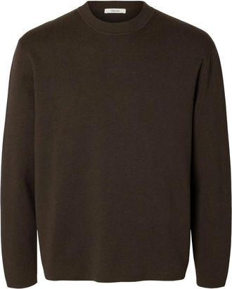Selected Licht LS Gebreide Ronde Hals - Heren - Truien - Bruin - Maat: XL Katoen