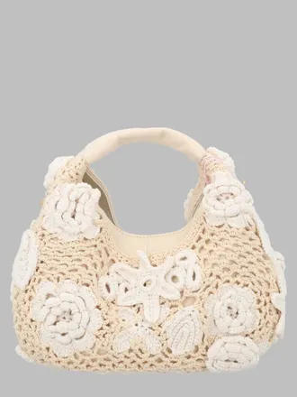 Ganni Womens Hobo Bag Mini Crochet Beige Organic Cotton Handbags Hand