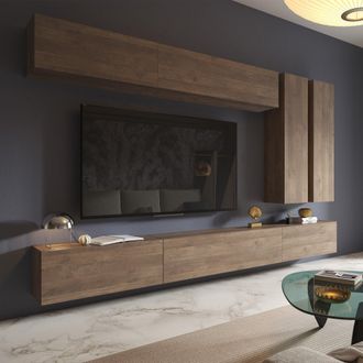 Dmora Pared Organizada Gaso, Mueble De Sala Modular, 7 Estantes, 7 Puertas, Color Nogal