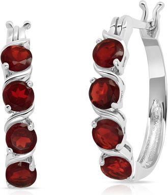 MAX + STONE Sterling Silver Round Gemstone Statement Hoop Earrings