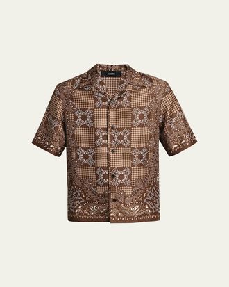 Amiri Mens Silk MA Quad Paisley Short-Sleeve Shirt