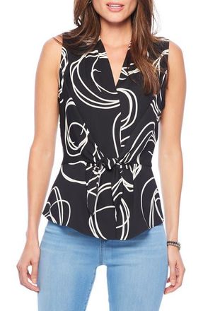 Nic+Zoe Abstract Print Tie Front Tank in Black Multi at Nordstrom, Size Medium