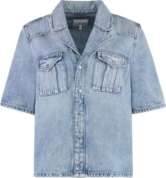 Ganni Denim Shirts, female, Blue, M, Denim Shirt with Front Flap Pockets