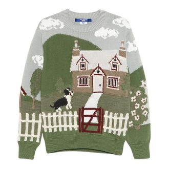 Junya Watanabe Round-neck Knitwear, male, Multicolor, Size: M Embroidered Crewneck Sweater