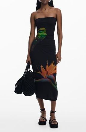 Desigual Strapless Midi Cover-Up Dress in Black at Nordstrom Rack, Size X-Small