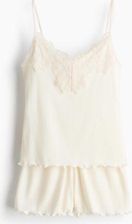 H&M Gerippter Jerseypyjama - Cremefarben