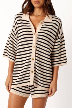 Runaway The Label Reggie Short Sleeve Sweater And Short Set In Taupe/black