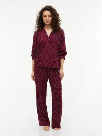 Tommy Hilfiger Womens Lightweight Polka-Dot Sleep Pant - Polka Dot Burgundy - XL