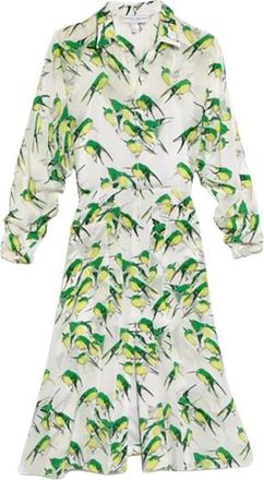 Carolina Herrera Long Sleeved Belted bird Print Dress Size S