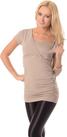 Purpless Maternity 2in1 Pregnancy and Nursing Short Sleeves Breastfeeding Woman Top Blouse 7006 (16, Light Cappuccino)