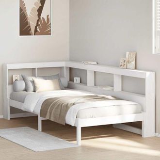 vidaXL Vidaxl - Cama Con Estanter&iacute;a Sin Colch&oacute;n Madera Maciza Blanca 100x200 Cm