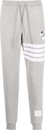 Thom Browne Hector-embroidered track pants - men - Cotton - 4 - Grey