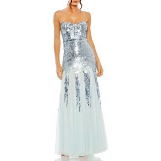 Mac Duggal Sleeveless Sequin Sweetheart Mesh Gown in Ice Blue at Nordstrom, Size 6