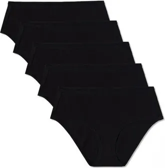 Pact Everyday Mid Rise Hipster 5-Pack Made With Organic Cotton in Black at Nordstrom, Size Xx-Large