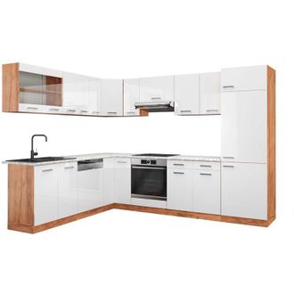 Vicco Cocina Esquinera R-line, Blanco Brillo Intenso/roble Dorado, 227 X 287 Cm, Et M&aacute;rmol