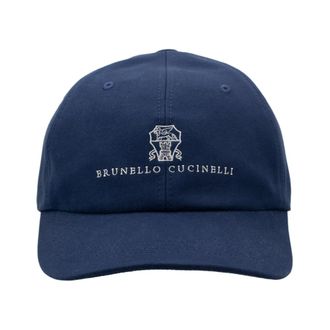 Brunello Cucinelli Hats & Caps, male, Blue, L, Logo Cotton Baseball Cap