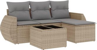 vidaXL Juego De Sof&aacute;s Jard&iacute;n Con Cojines 5 Pzas Rat&aacute;n Sint&eacute;tico Beige Vidaxl