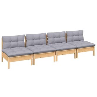 vidaXL Sof&aacute; De Jard&iacute;n De 4 Plazas Con Cojines Madera Maciza Pino Gris Vidaxl