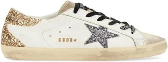 Golden Goose Superstar Distressed Glitter Accent Leather Sneakers
