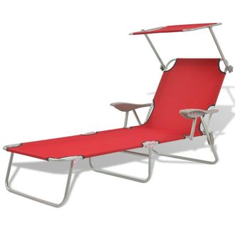Berkfield Home Sun Lounger with Canopy Steel Red