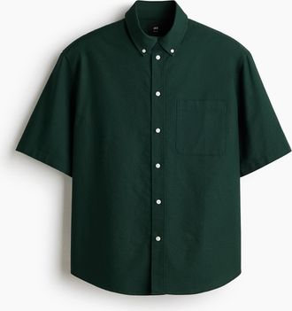 H&M Oxfordhemd mit Kurzarm in Relaxed Fit - Dunkelgr&uuml;n