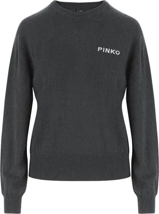 Pinko Crew Neck Wool Sweater with Contrasting Logo Details