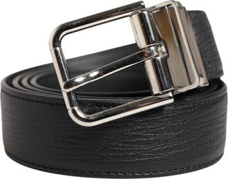 Dolce & Gabbana Men Black Classic Leather Metal Buckle Belt Calf