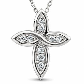 Pompeii3 1/10 Ct Diamond Cross 14k White Gold 5/8 Tall