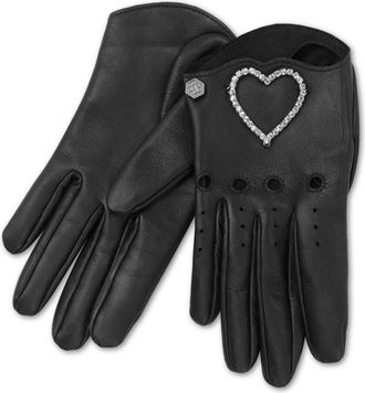 Philipp Plein Mid-Gloves Heart - Dames - Handschoenen - Zwart - 8 IN - Leer - Accessoires
