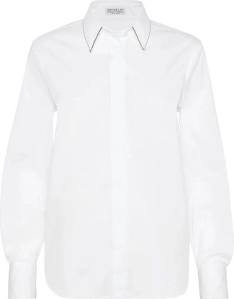 Brunello Cucinelli Cotton Poplin Shirt - Dames - Overhemden - Wit - L - Katoen - Overhemden