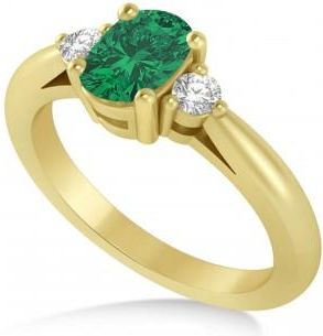 Allurez Cushion Emerald & Diamond Three-Stone Engagement Ring 14k Yellow Gold (1.14ct)