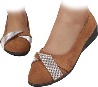 Generic Womens Lightweight Rhinestone Orthopaedic Wedge Shoes Sparkly Glitter Slip on Casual Round Toe Ballet Flat with Bow (Brown,37.5EU)