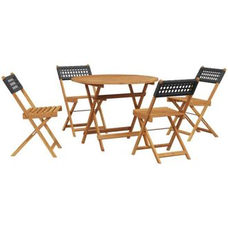 vidaXL vidaXL 5 Piece Garden Dining Set Black Poly Rattan and Solid Wood