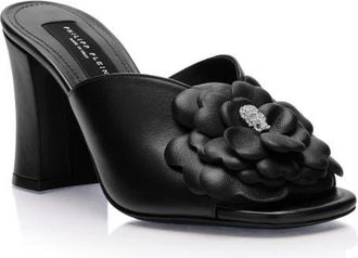 Philipp Plein Leather Platform Sandals Flower Women in Black at Nordstrom, Size 39