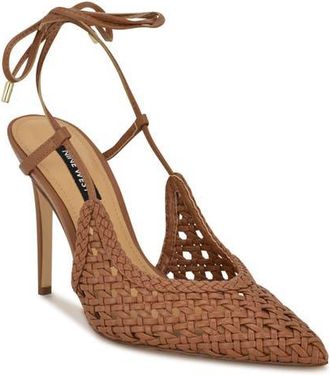 Nine West Fessla Ankle Wrap Pointed Toe Pump in Medium Brown at Nordstrom, Size 10.5