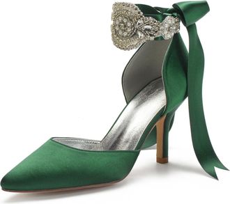 Miyoopark Women Shoes Heels for Wedding Closed Pointed Toe Evening Pumps Shoes M520 Dark Green UK 7.5